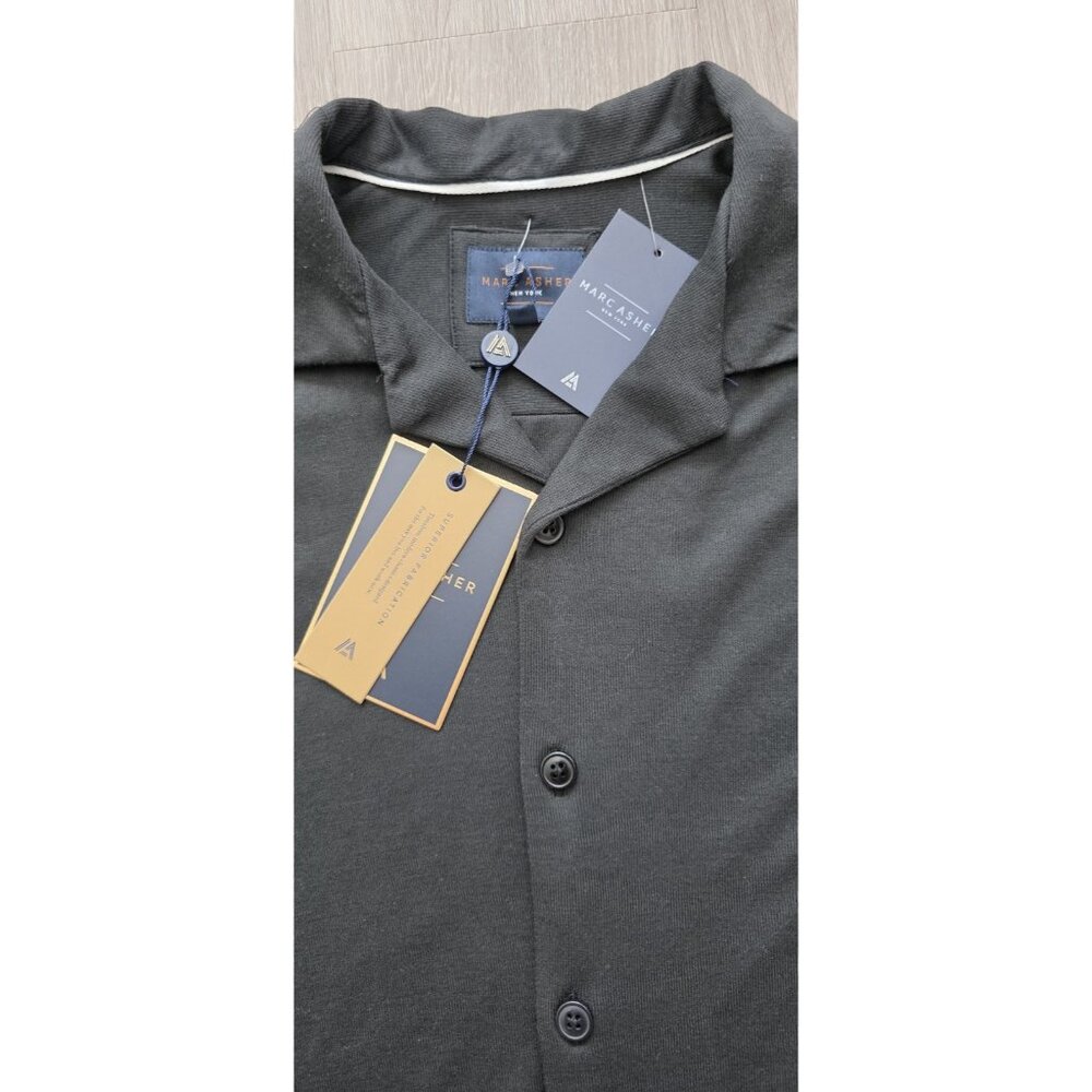 Marc Asher Polo Shirt Small Black Modal Blend Button Front NWT - Picture 3 of 10